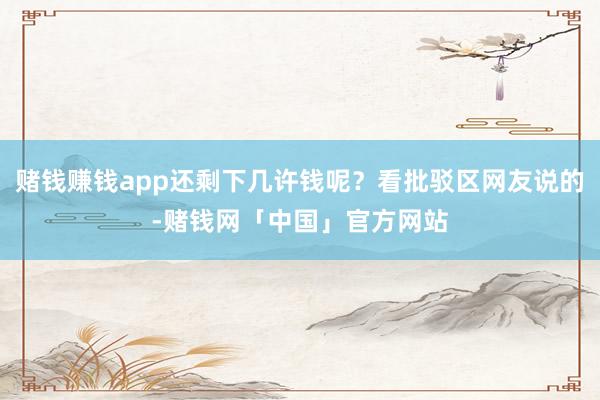 赌钱赚钱app还剩下几许钱呢？看批驳区网友说的-赌钱网「中国」官方网站